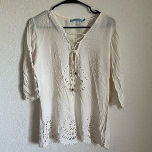 Solitaire Swim Cover Up eyelet 3/4 sleeves medium